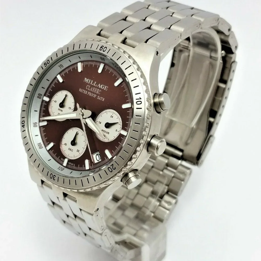 Millage Classic 4388 Date Chronograph Stainless Steel Japan Movement - Nice!